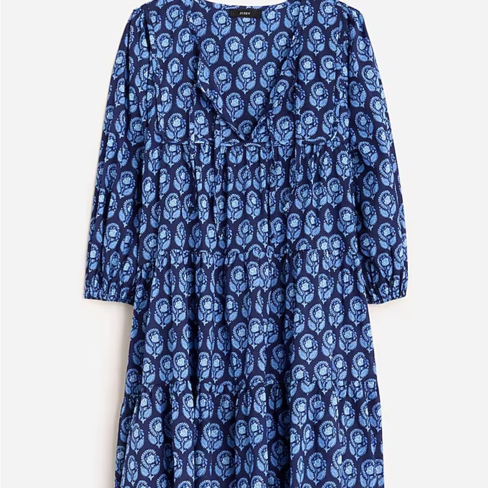 JCrew Cotton voile cover-up mini dress in navy bouquet block print